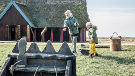 Børn leger kasteleg på Bork Vikingehavn