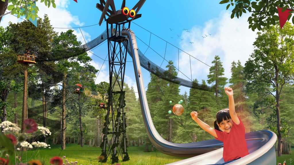The free-fall slide tower, THE SPIDER, at WOW PARK Skjern