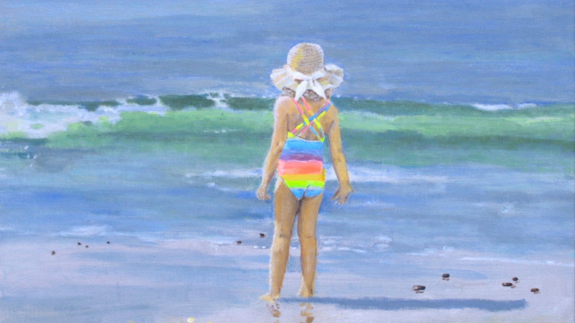 Painting of a girl at the beach