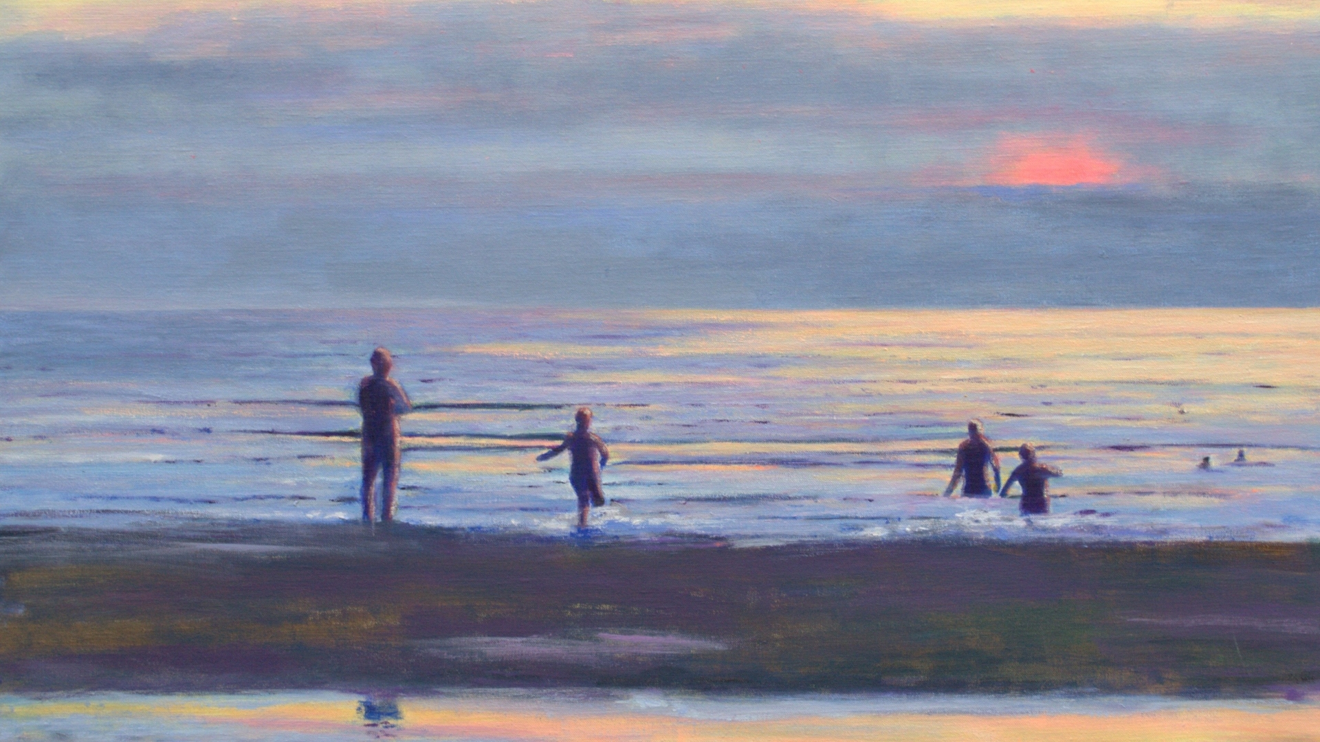 Painting of family at the beach