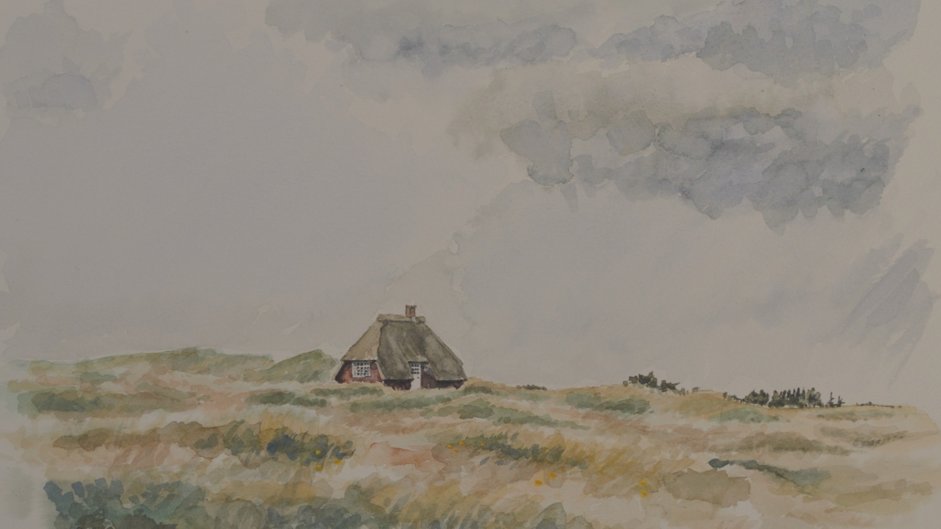 Painting of a house in the dunes