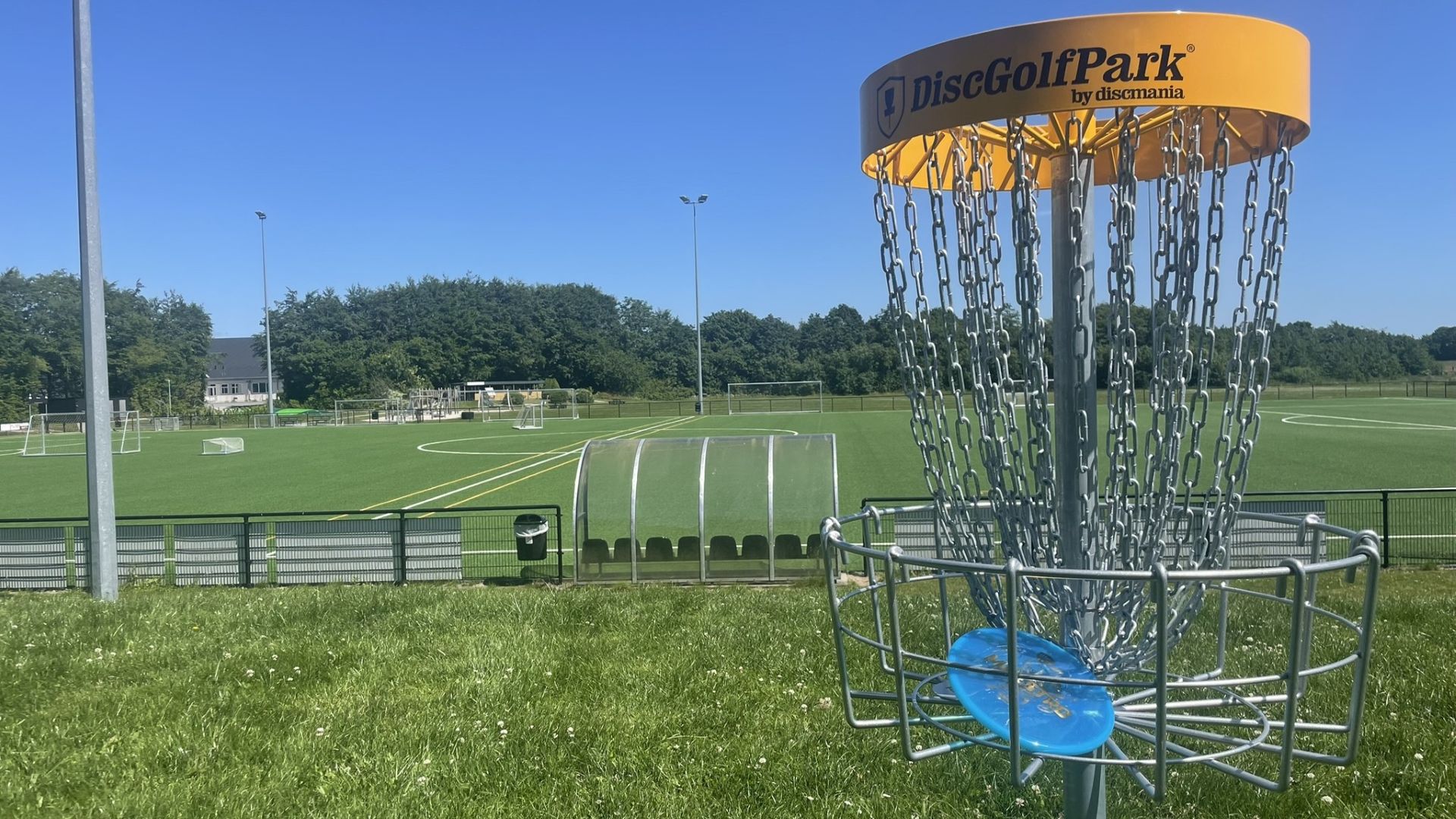 Discgolf-Korb an einer Sportanlage