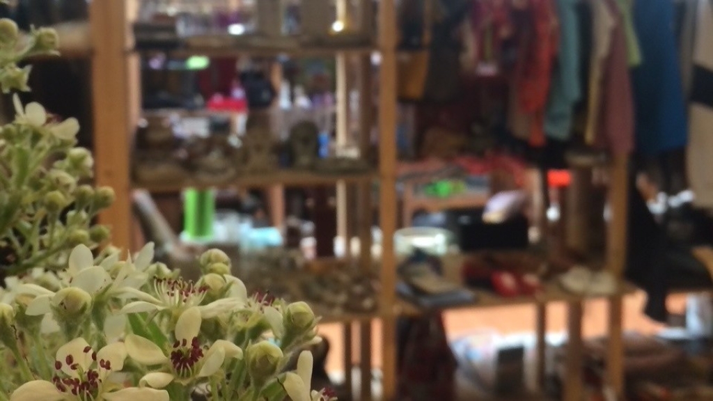 Blomster og genbrugsvarer i butikken