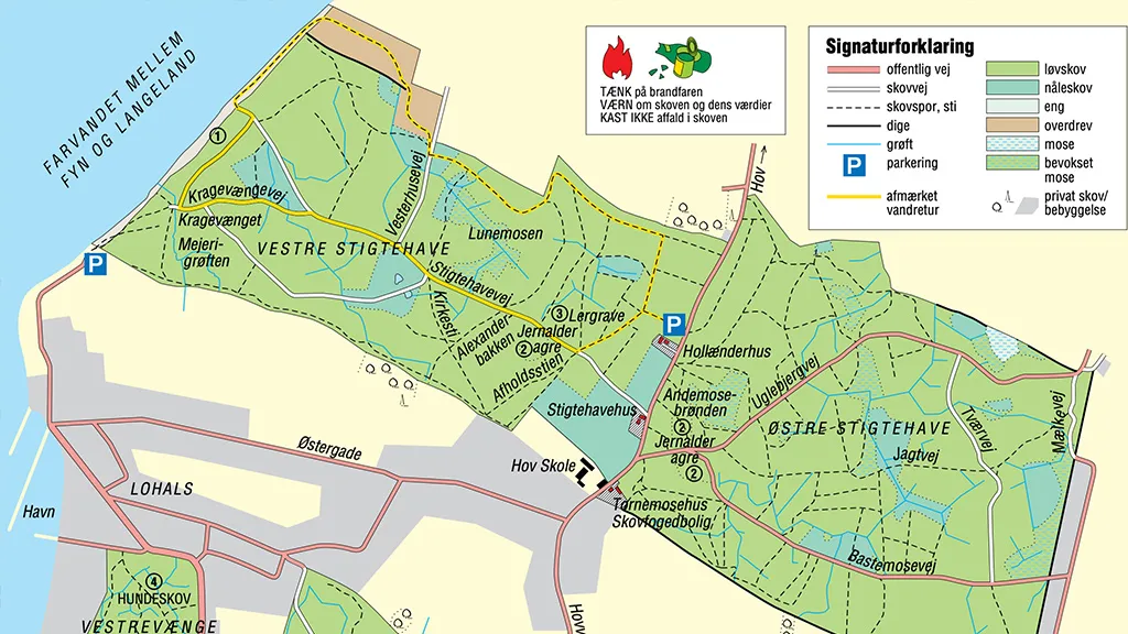 Vandrekort til Vestre Stigtehave på Langeland