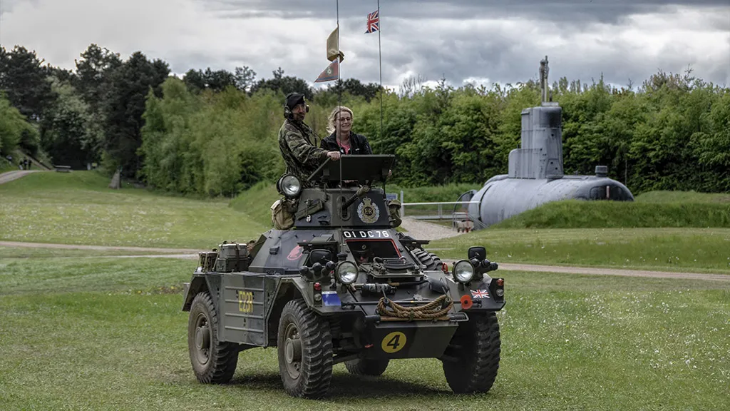 Military vehicle and submarine at the Cold War Museum Langelandsfortet
