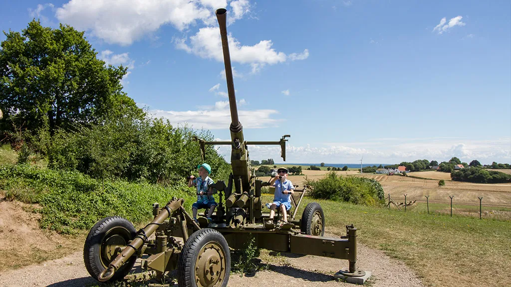 Children try out cannons at Langelandsfortet
