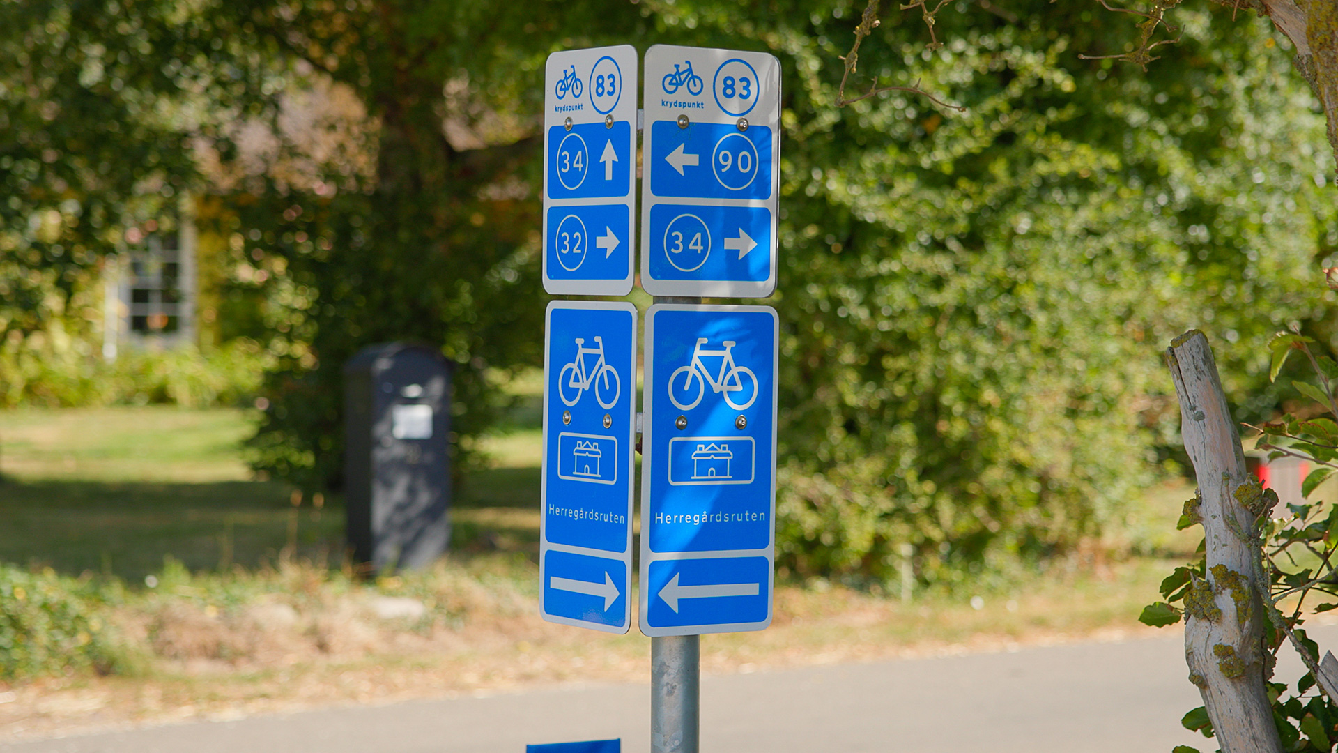 Signs for cycle network junction 83 and the Manor House Route near Stoense
