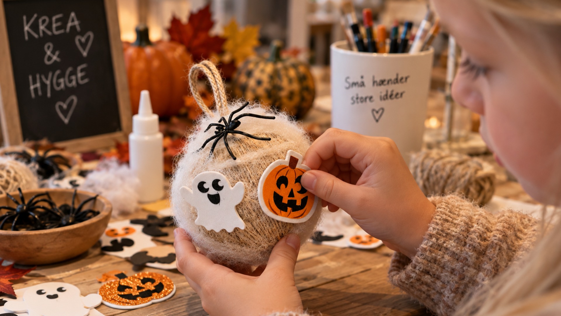 Pige der dekorer Halloween-kugle