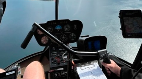 Billede fra inden i helikopter