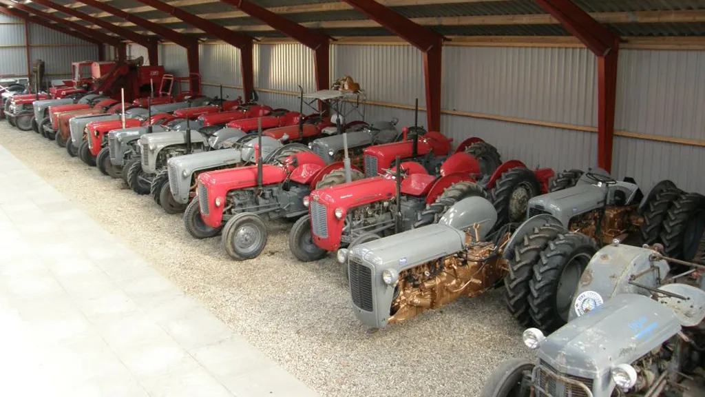 Traktorer står på række på Danmarks Ferguson Museum