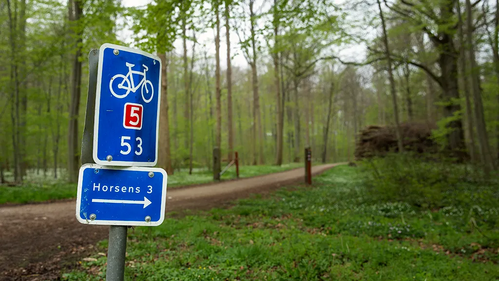Skilt for National Cykelrute 5 53 i Boller Nederskov i Horsens