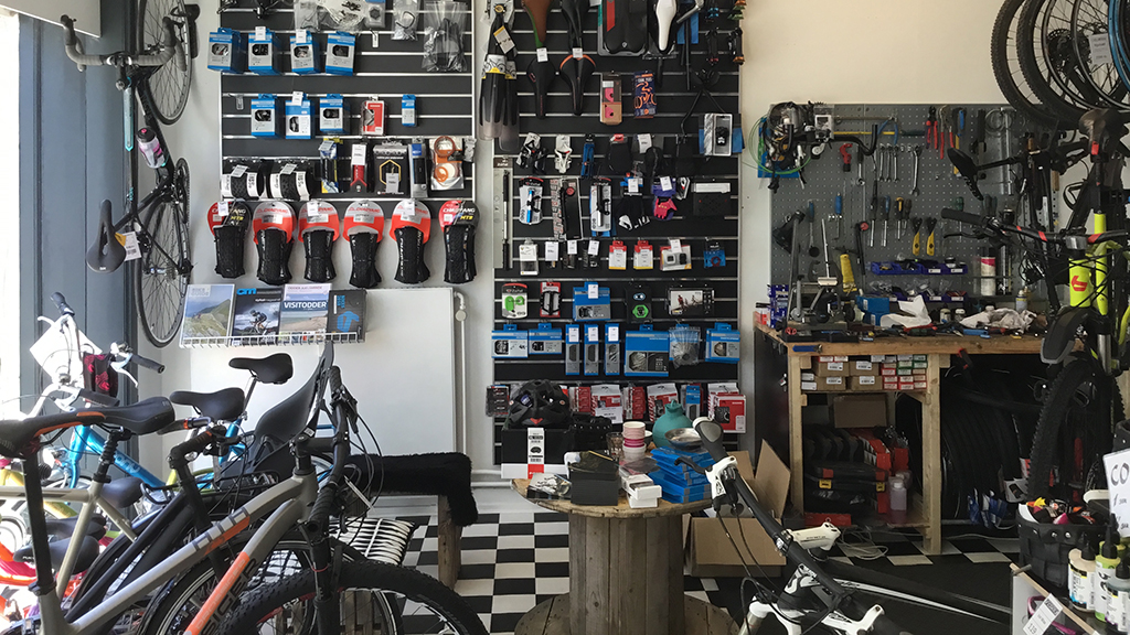 Spare parts in the shop at Cykelsmeden Odder