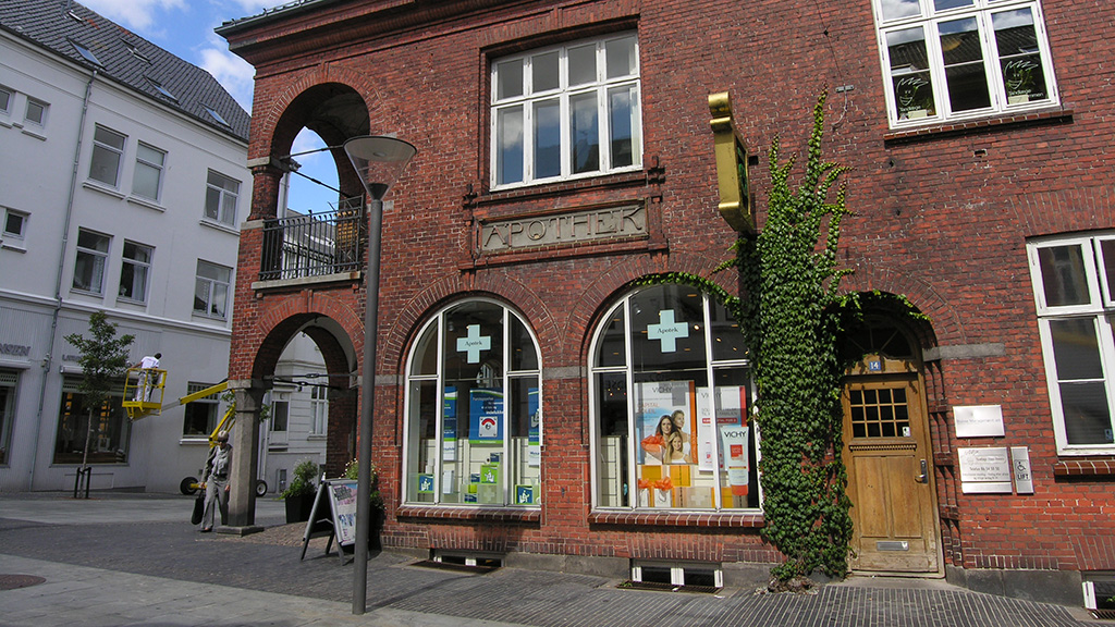 The pharmacy Odder Apotek seen from Rosensgade