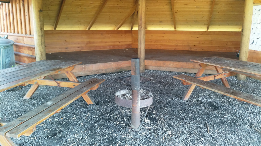 Table/bench set in the grill hut at Hølken Beach