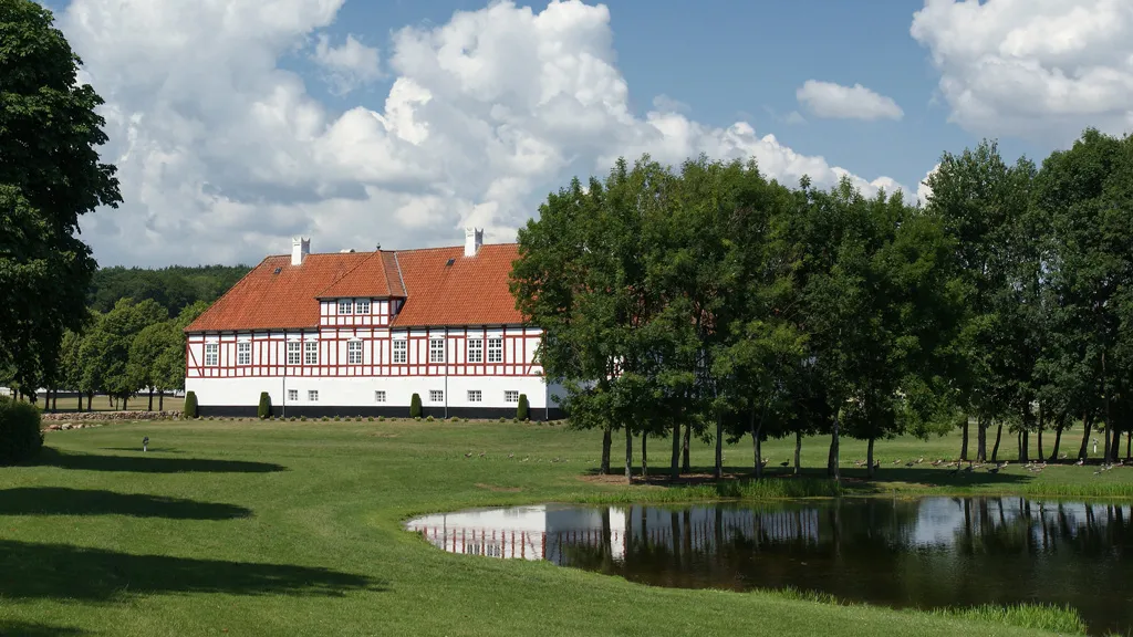 Åkjær Manor seen from the outside, near Odder