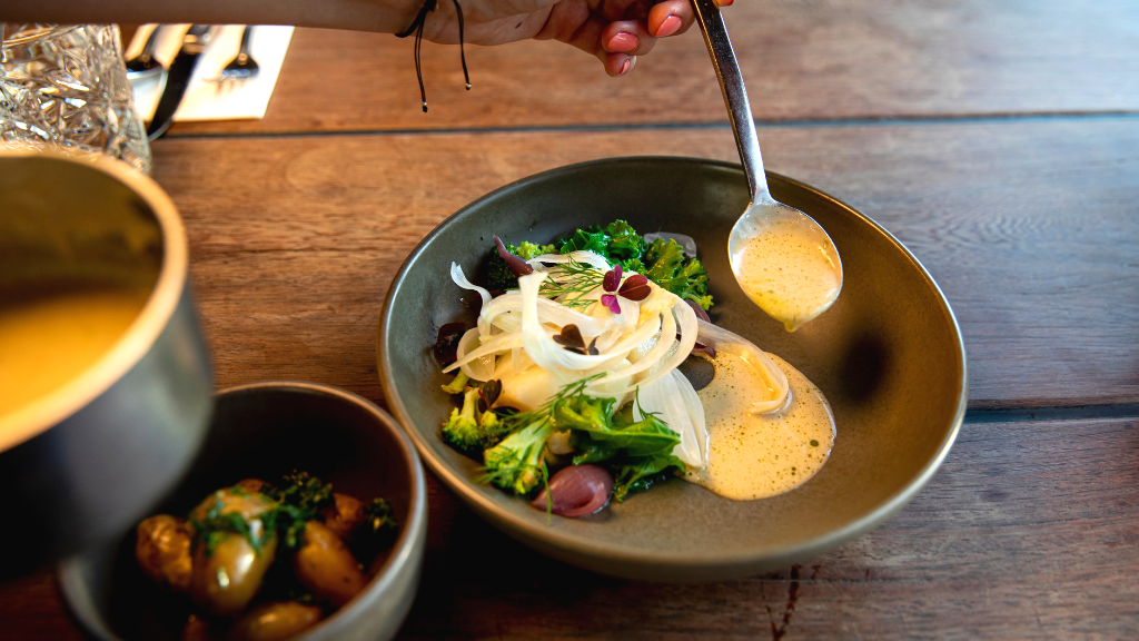 Table serving of a fish dish at Café Gran in Horsens