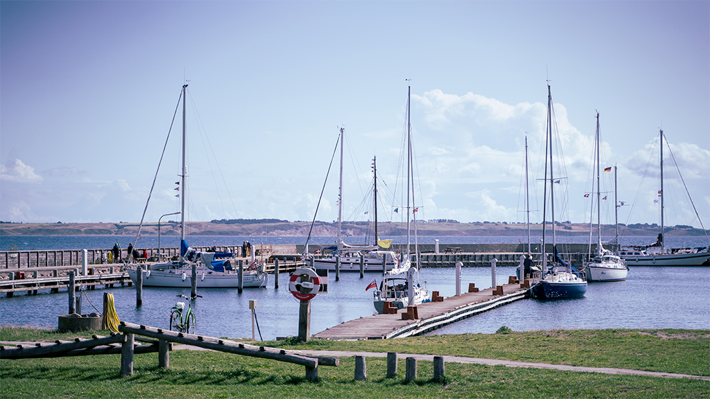 Playground with green grass at Tunø Harbor.