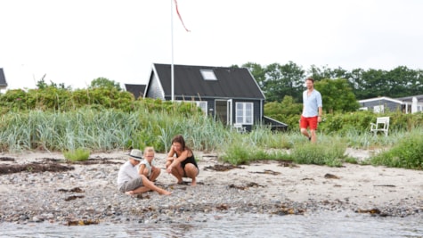 Familie nyder en sommerdag ved stranden