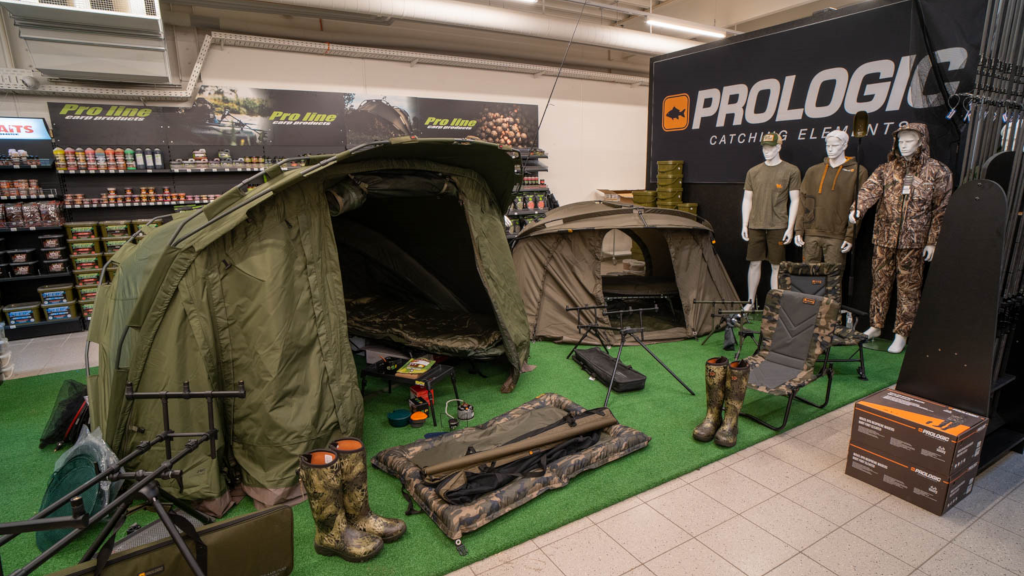 Display of tents and outdoor equipment at Effektlageret in Horsens