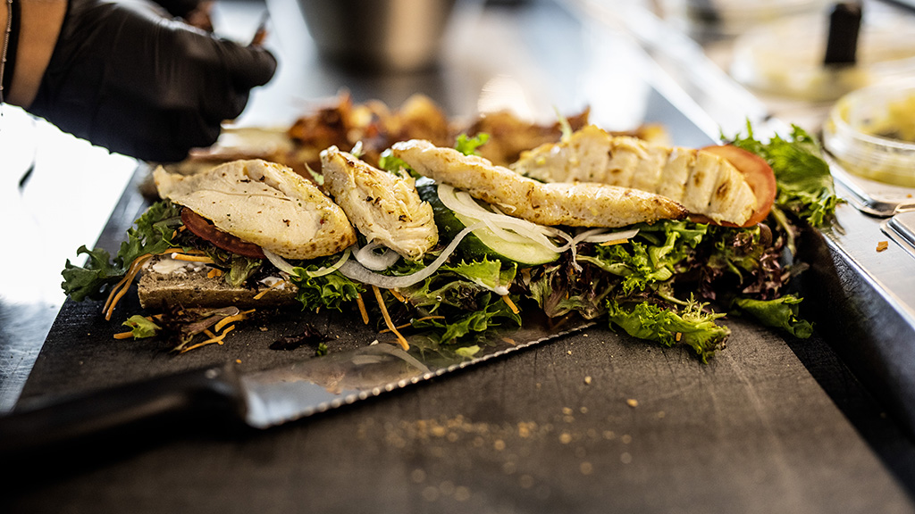 Chicken sandwich for takeaway at Anne's Sandwich in Odder