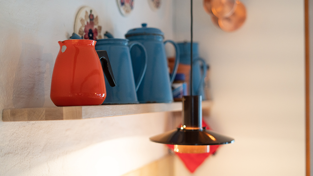 Madam Blå jugs in the kitchen