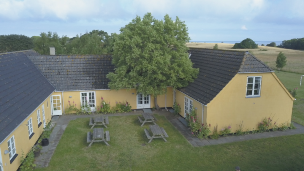 Drone photo of the courtyard at Blåkærgård on Tunø