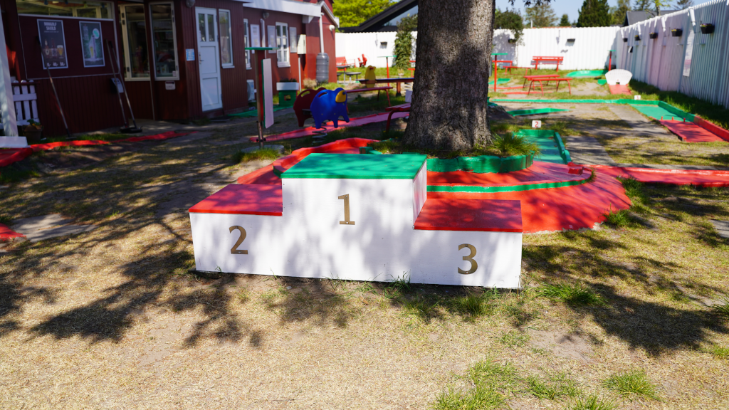 Winner's podium at the mini golf course in Saxild
