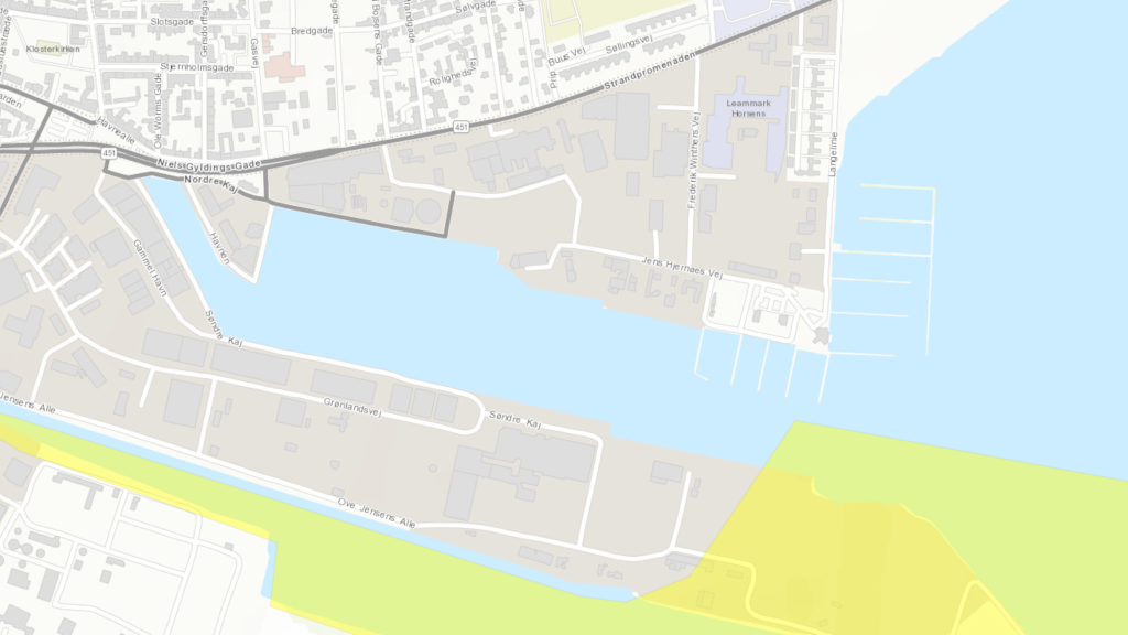 Map of protected zones in Horsens Harbour where fishing is prohibited