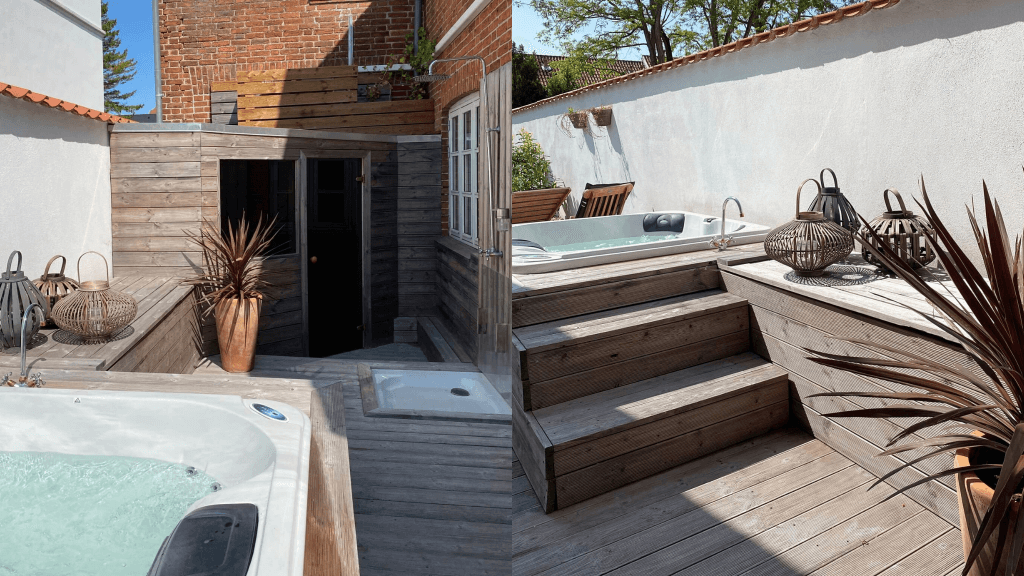 Outdoor spa on the terrace at Holsteinshus B&B in Odder