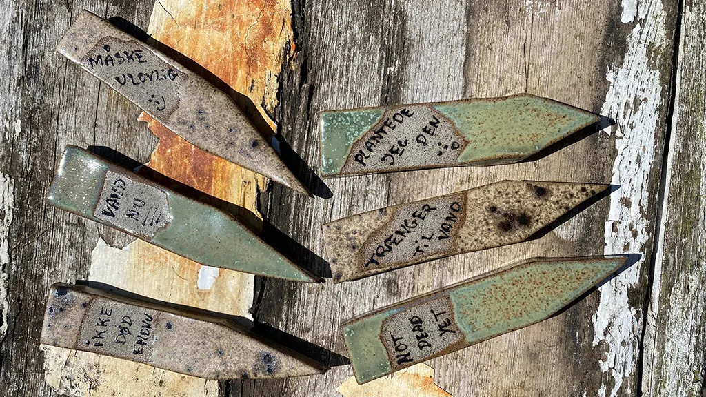 Ceramic plant markers for sticking into potted plants or flower beds