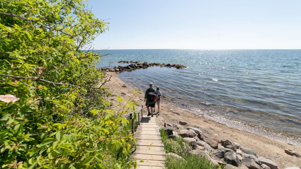 Two men walking down to Sønderby Beach