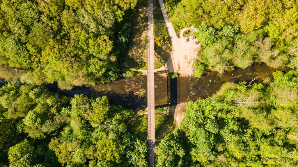 Drone photo of the Den Genfundne Bro from above