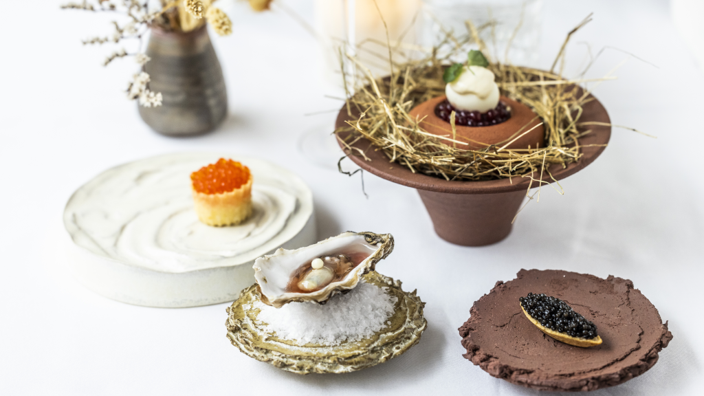 Four small servings of gourmet dishes at Ji-Mi's in Horsens