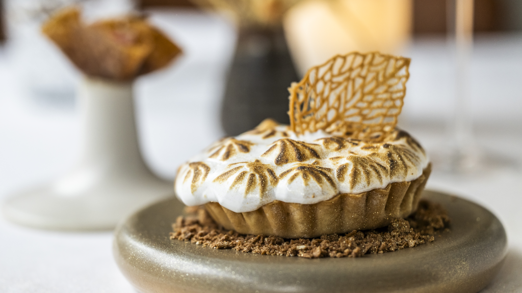 Beautifully plated dessert tart at Ji-Mi's in Horsens