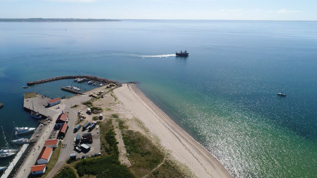 Aerial photo of Tunø Harbour and the Tunø Ferry