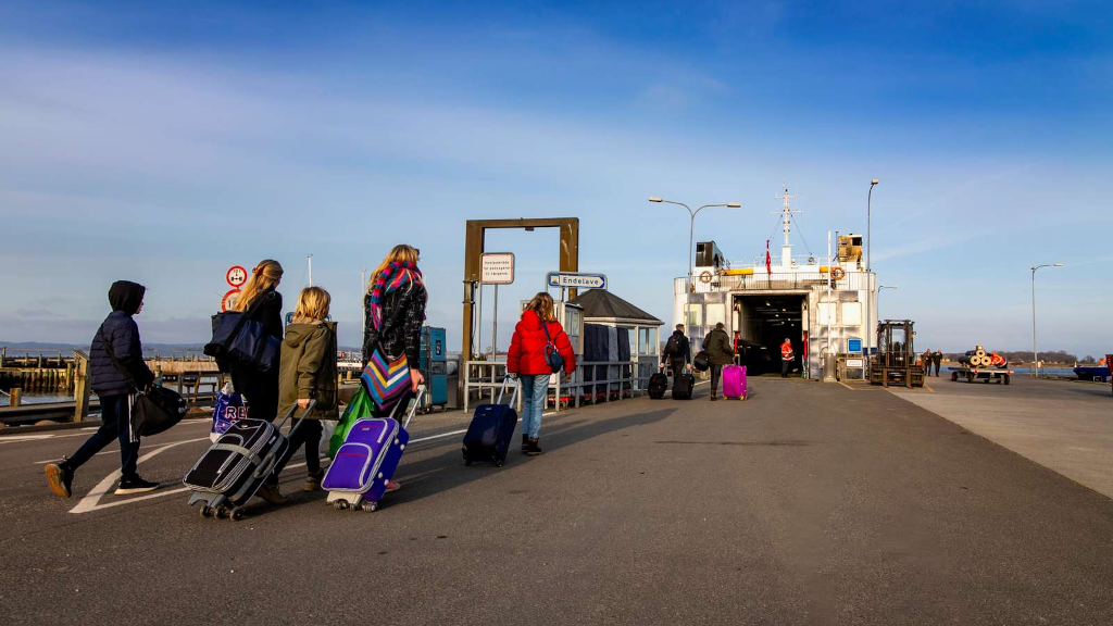 Ferry passengers board the Endelave Ferry