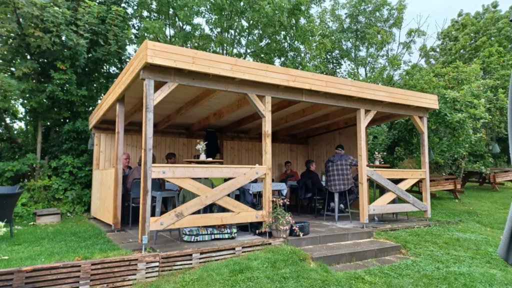 Wooden pavilion in the garden at the Old Post Office on Tunø