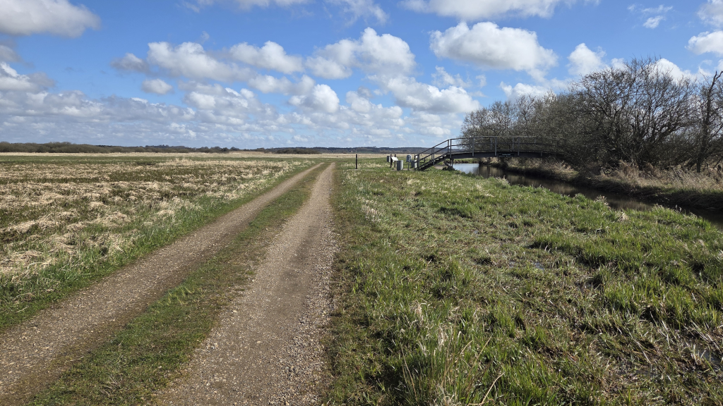 En grussti på Gudenåstien og en bro over Gudenåen