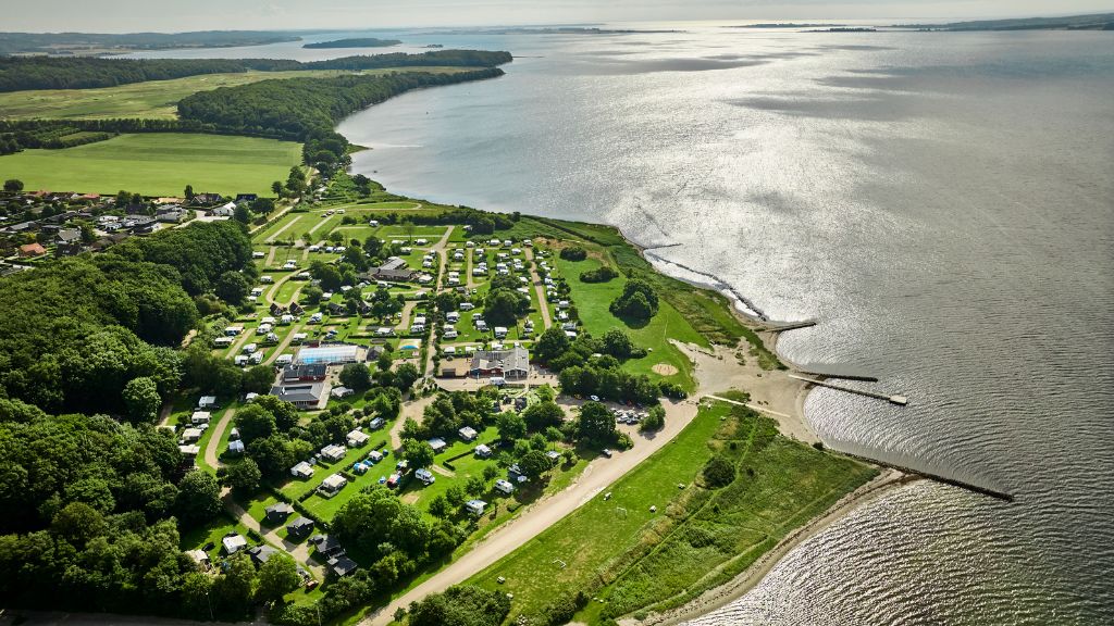 Horsens City Camping and Horsens Fjord seen from above
