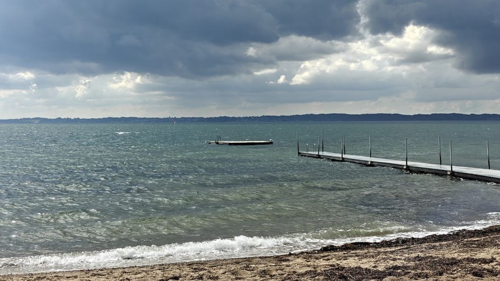 The bathing jetty at Rosenvold Beach.