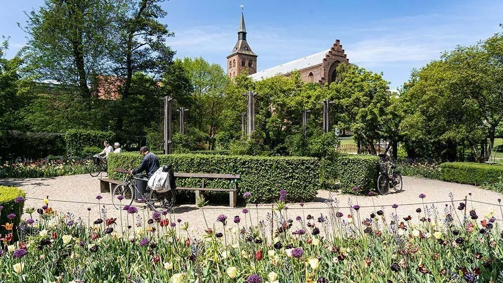 The Odense Cathedral as seen from the Fairy Tale Garden