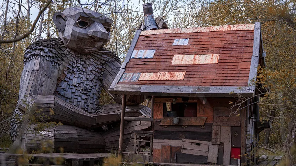 Recycles wood sculpture of a troll