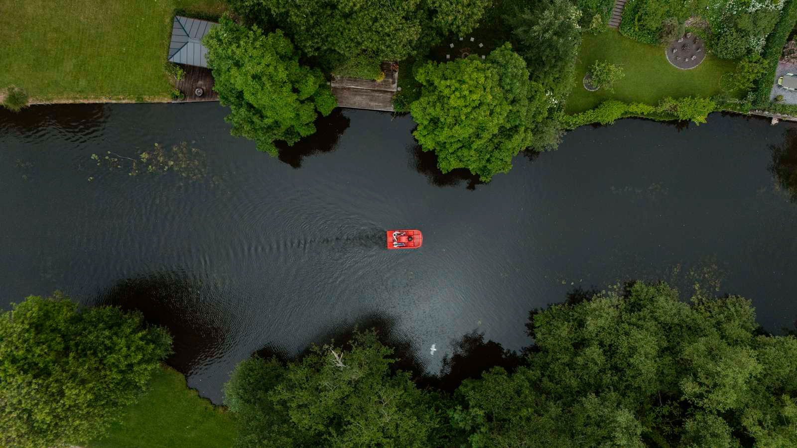 Pedalo on Odense Aa drone photo