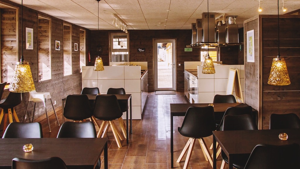 Shared kitchen and dining tables at Roskilde Camping.