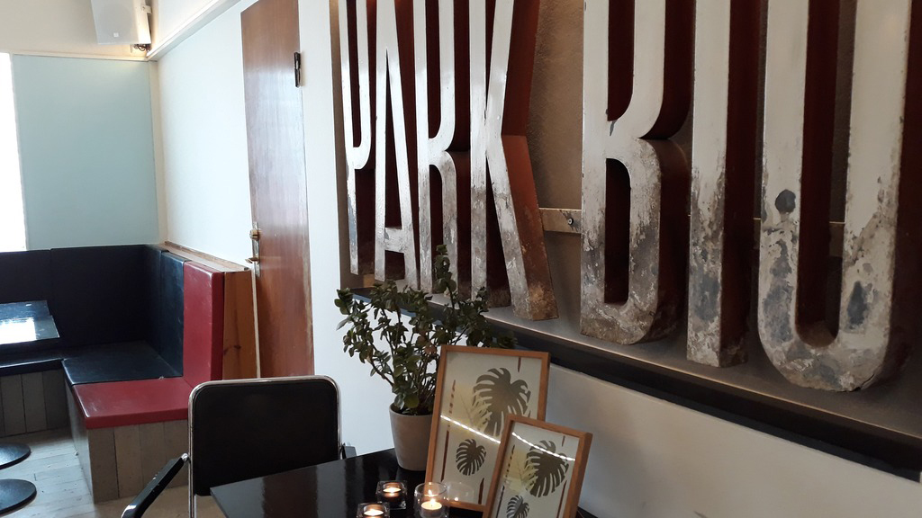 Café seating and Park Bio lettering at Parkteatret