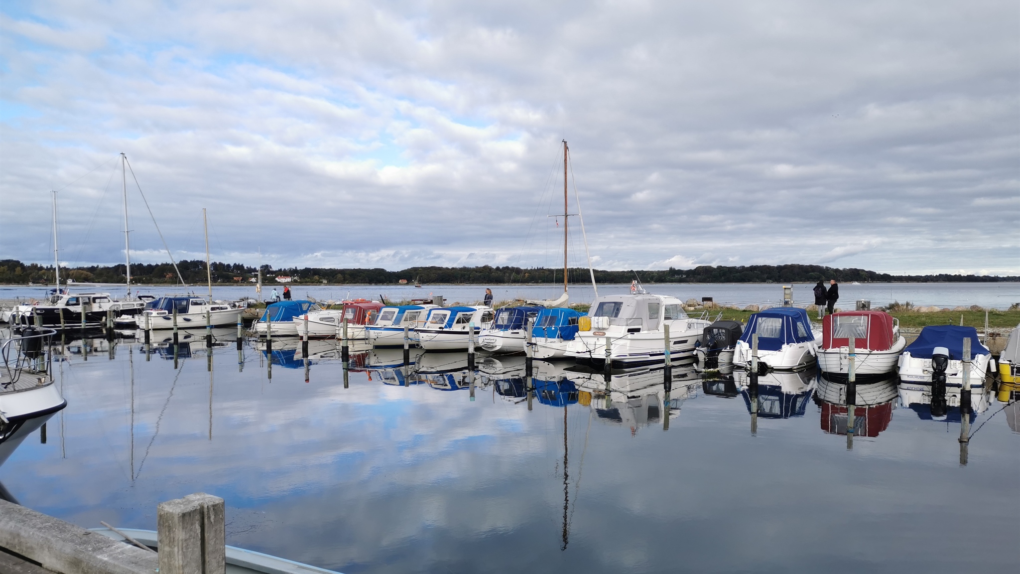 Pleasure boats in Kulhuse Harbour with the fjord in the background.