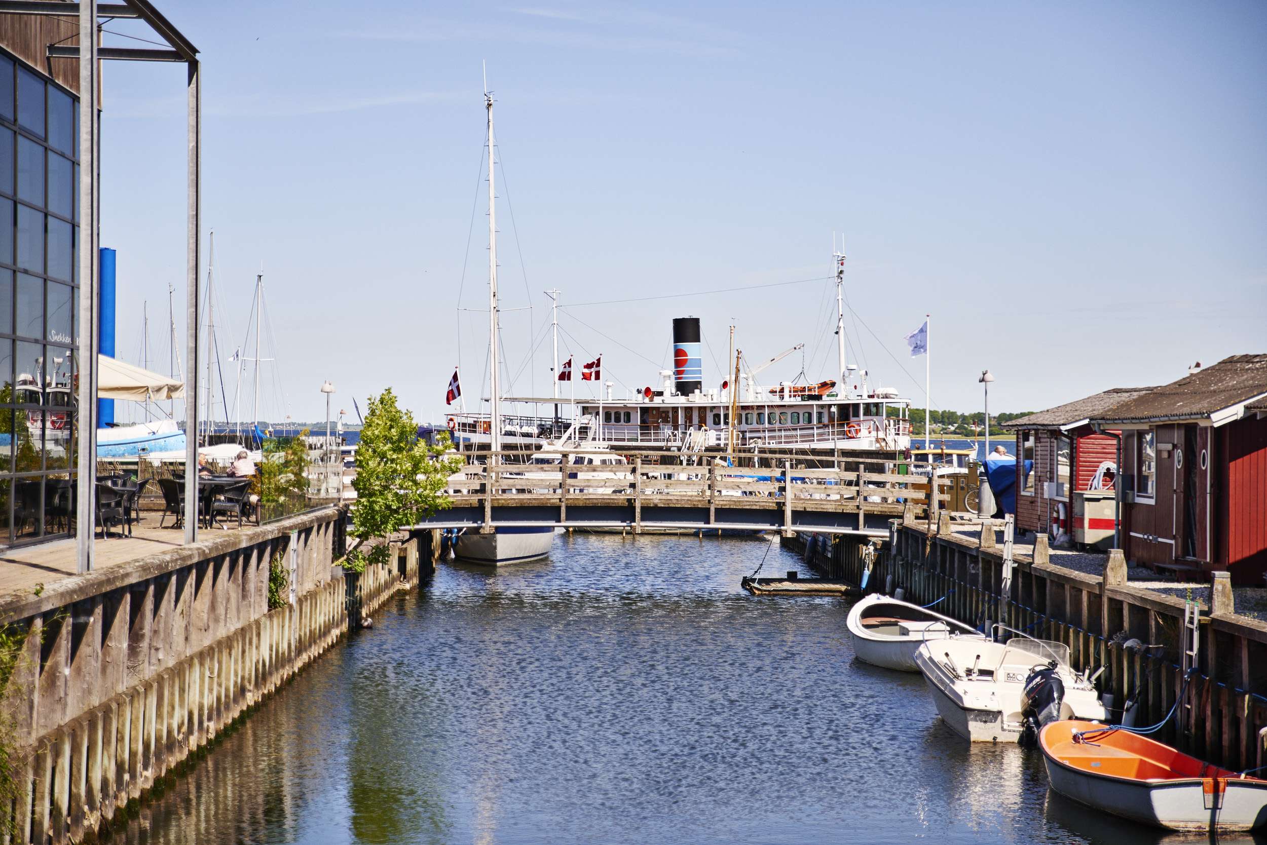 View of Roskilde Harbour between the hostel buildings