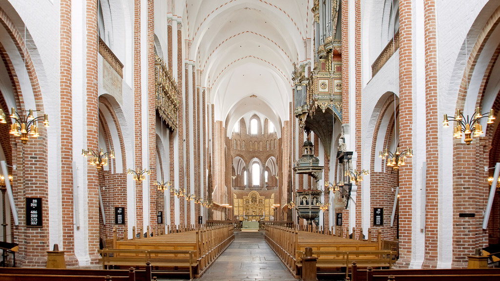Vaulted nave inside Roskilde Cathedral