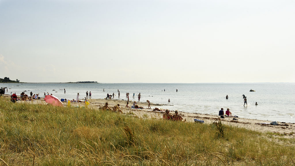 Badegæster på sandstranden ved Kulhuse.