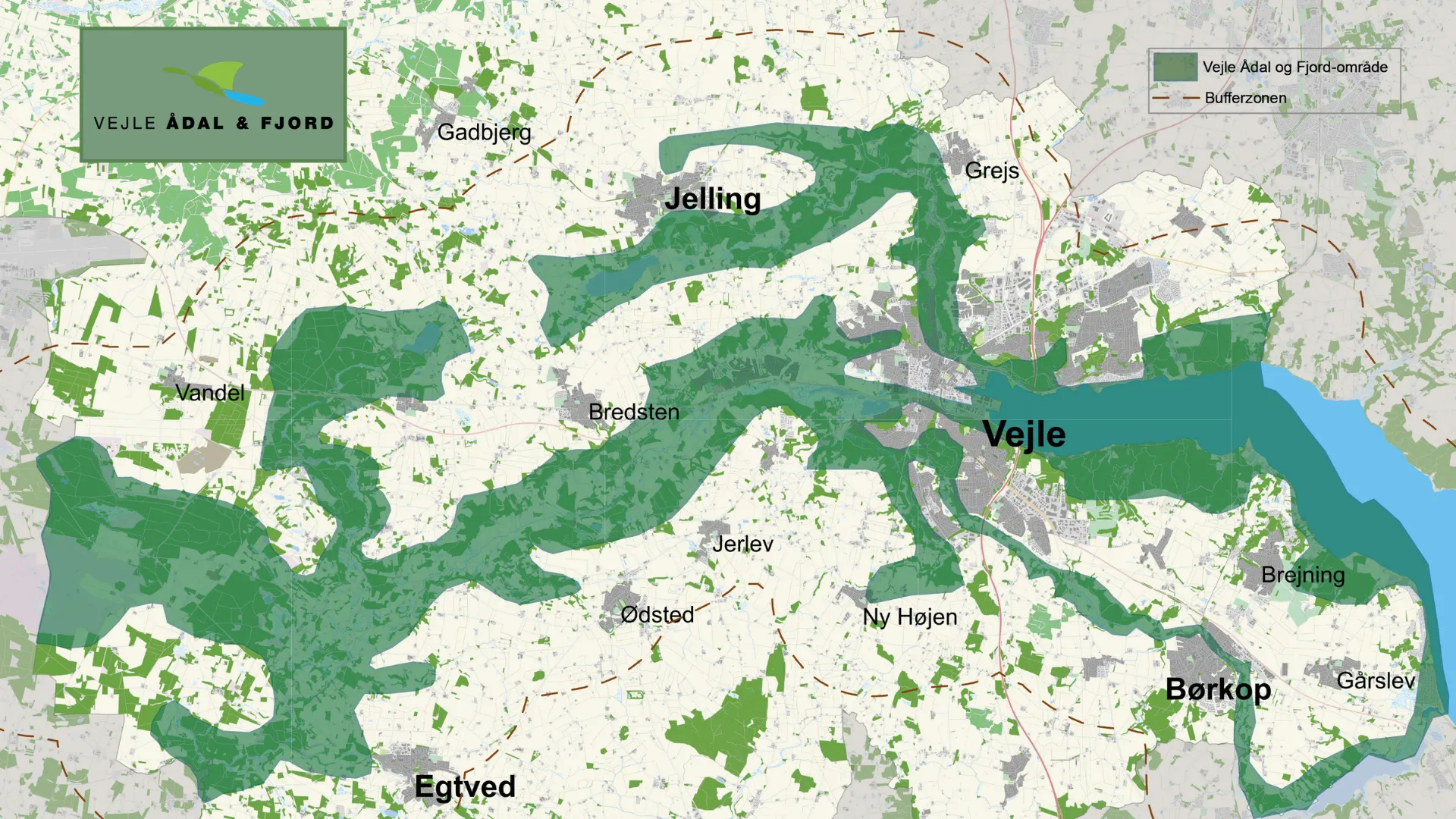 Kort fra Vejle Ådal og Fjord over Vejles ådale